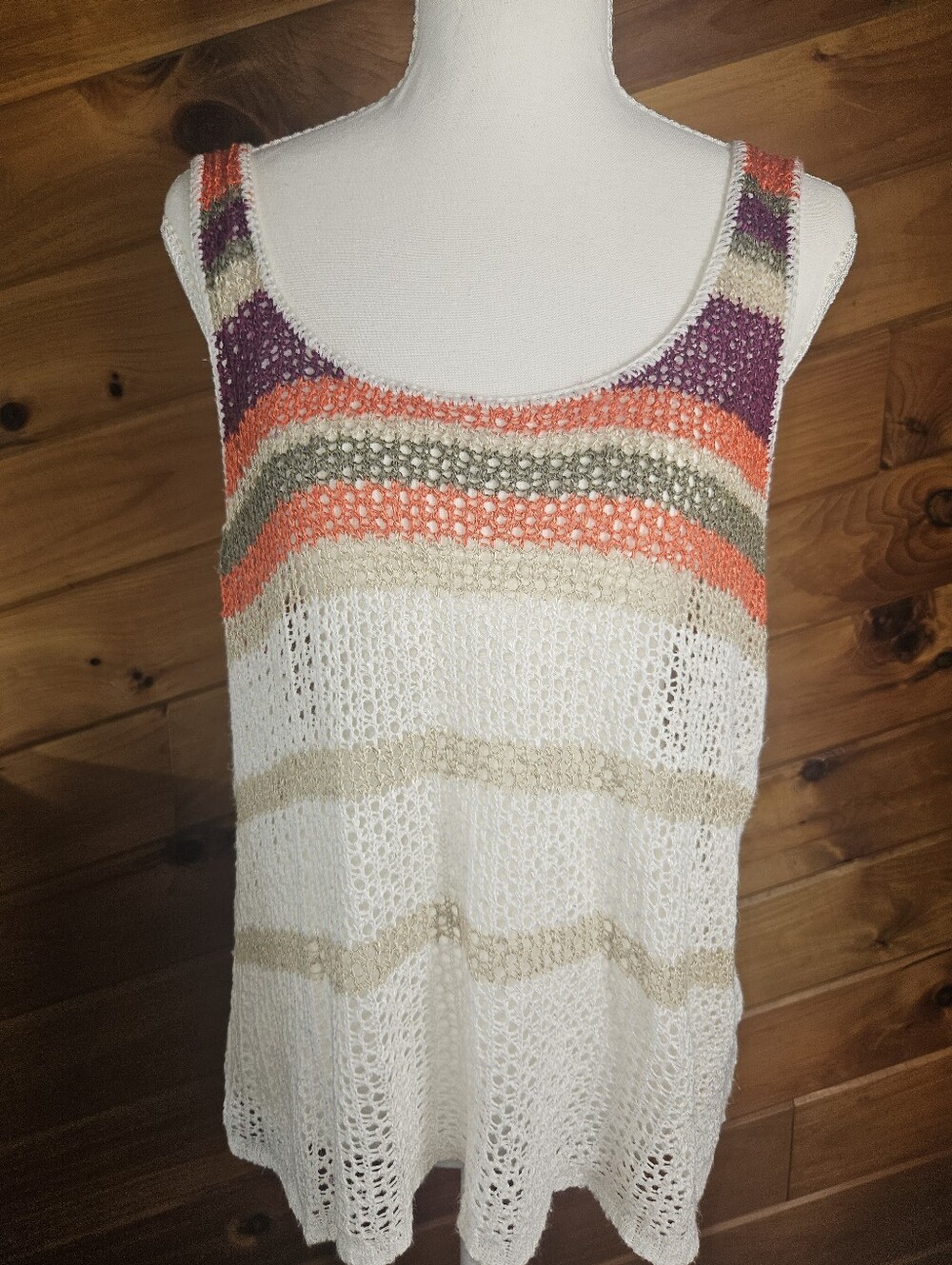 Maurices Women's Striped Crochet Knit Scoop Neck Tank Top Size Large